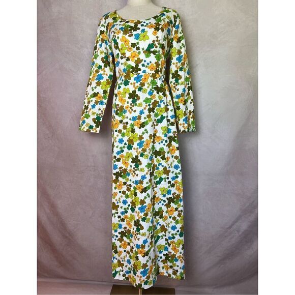 1970s Flower Power Maxi Dress Day Glo - Picture 1 of 12